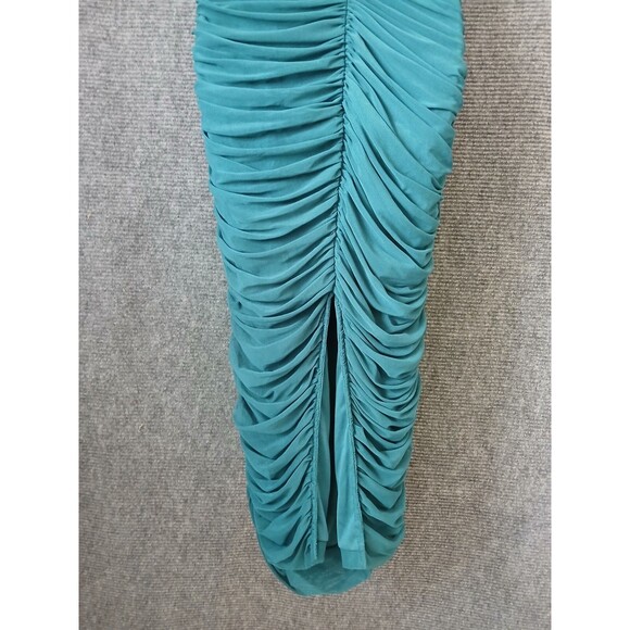 Mable Dress Mesh Ruched Tube Midi Green Women's Size S Sleeveless Fitted Stretch - Picture 6 of 12